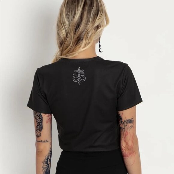 BLACKMILK Fire and Brimstone tie front skulls pentagram occult top - Picture 4 of 10